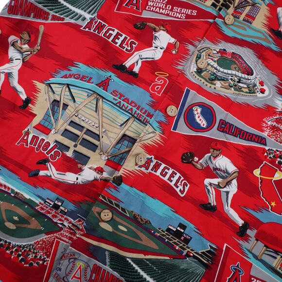 Vintage Reyn Spooner Anaheim Angels Baseball Print Hawaiian Shirt - Picture 4 of 8